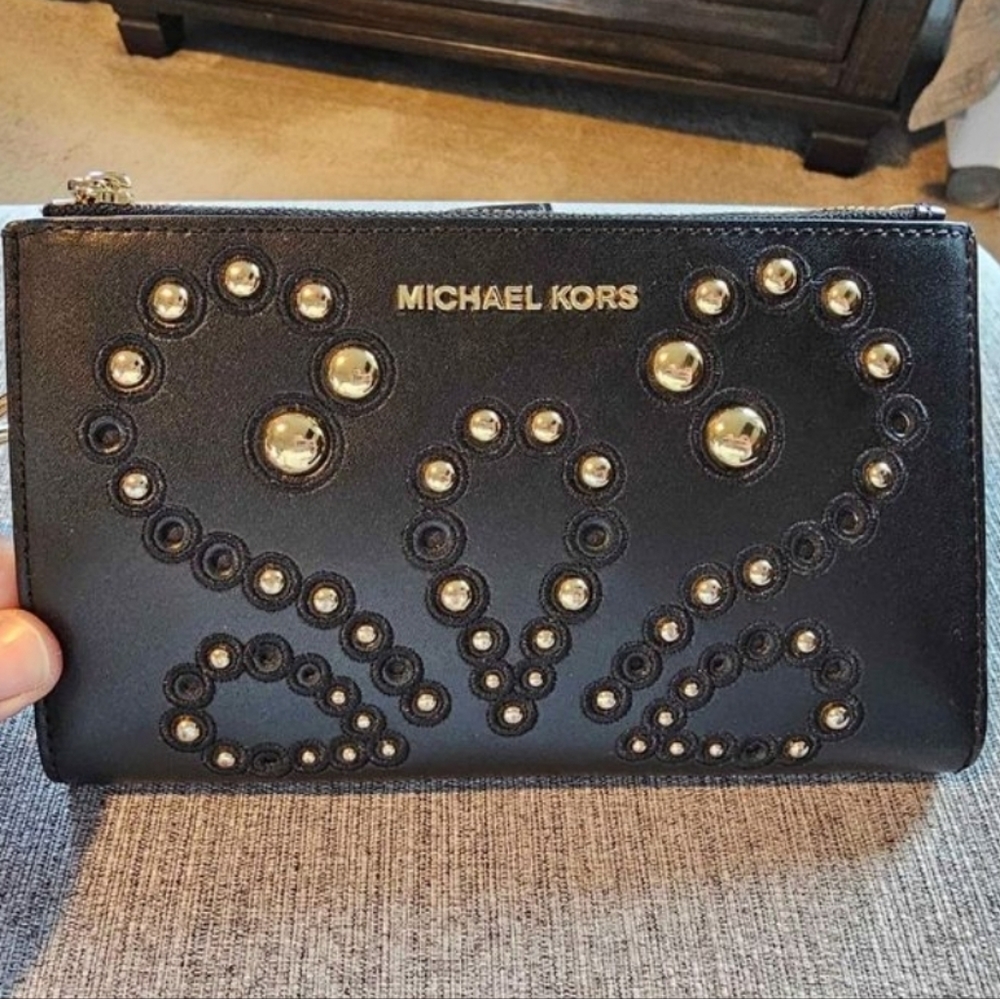 Authentic MICHAEL KORS* Black & Gold Wristlet Wallet